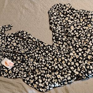 Black Floral Dress with White and Yellow Accents